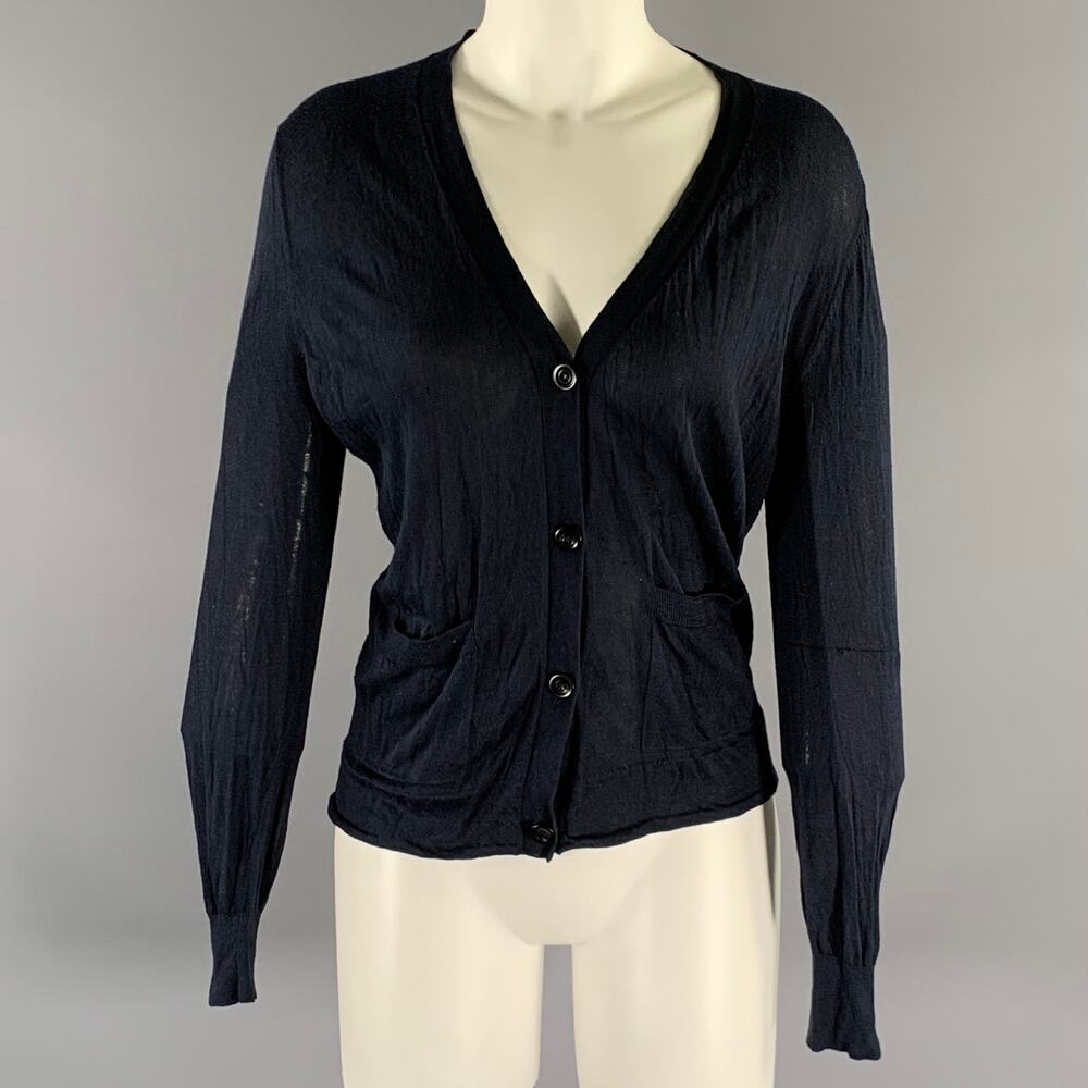 DRIES VAN NOTEN Size M Navy Silk Cardigan Womens